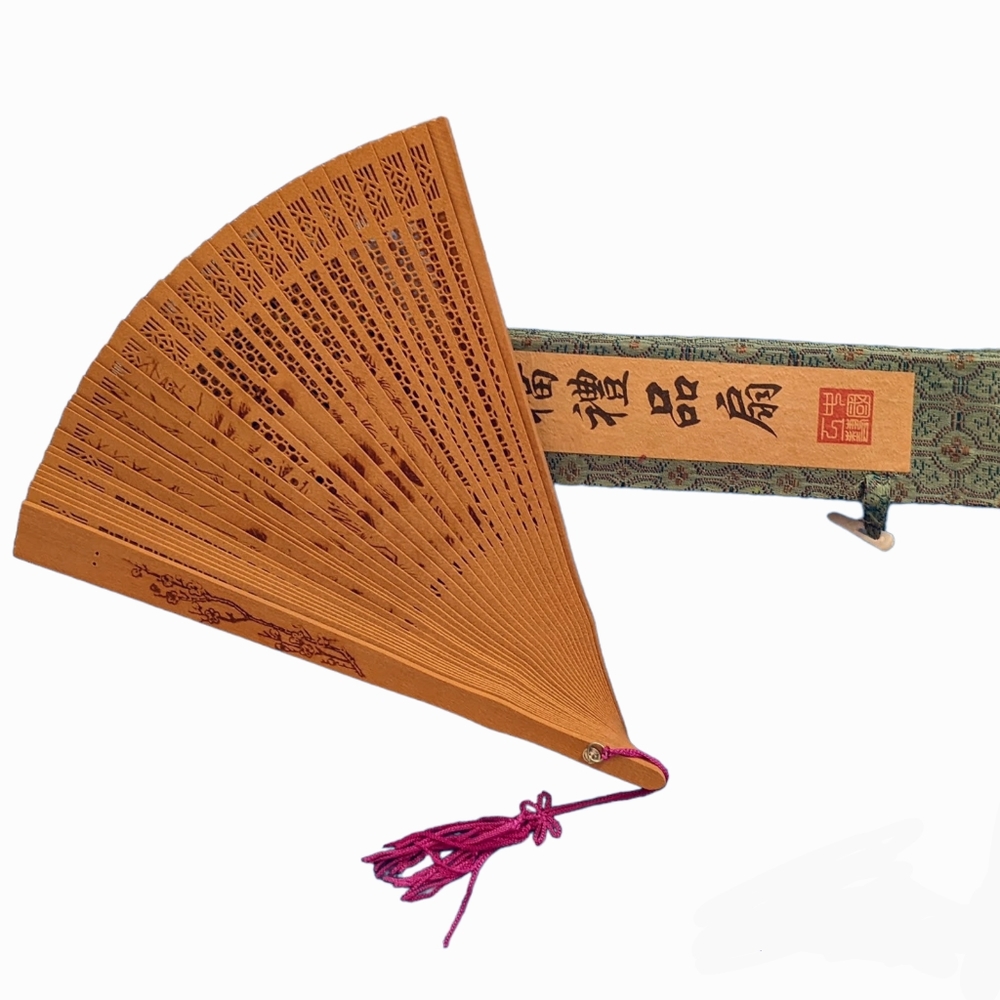 Vintage 1950s Japanese Fan & Case Rare Latches Panda Love Letter Calligraphy MCM